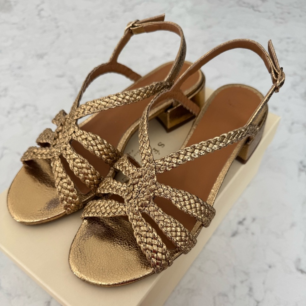 Sezane Rosa Low Sandals Smooth Braided Gold - Size 7